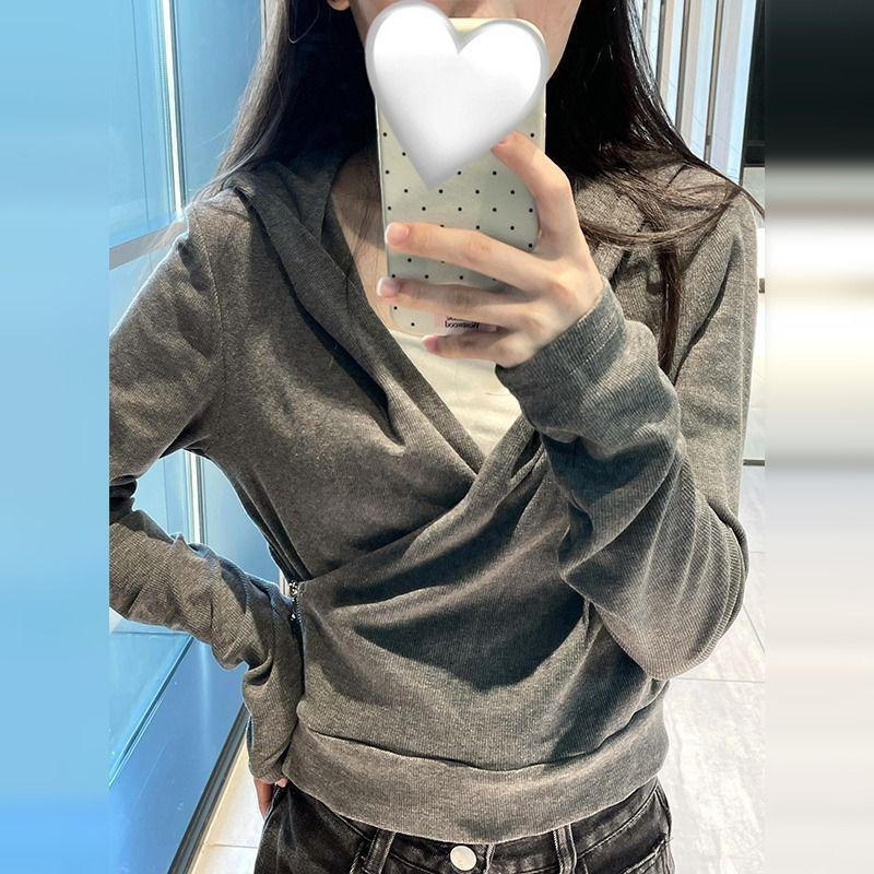 

Оригинальная женская толстовка-куртка с капюшоном серого цвета - Дизайн для осени/зимы Medium серый