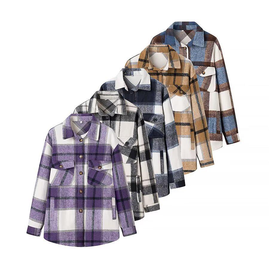 

2024 Autumn/Winter Women s Street Fashion Casual Plaid Wool Coat S