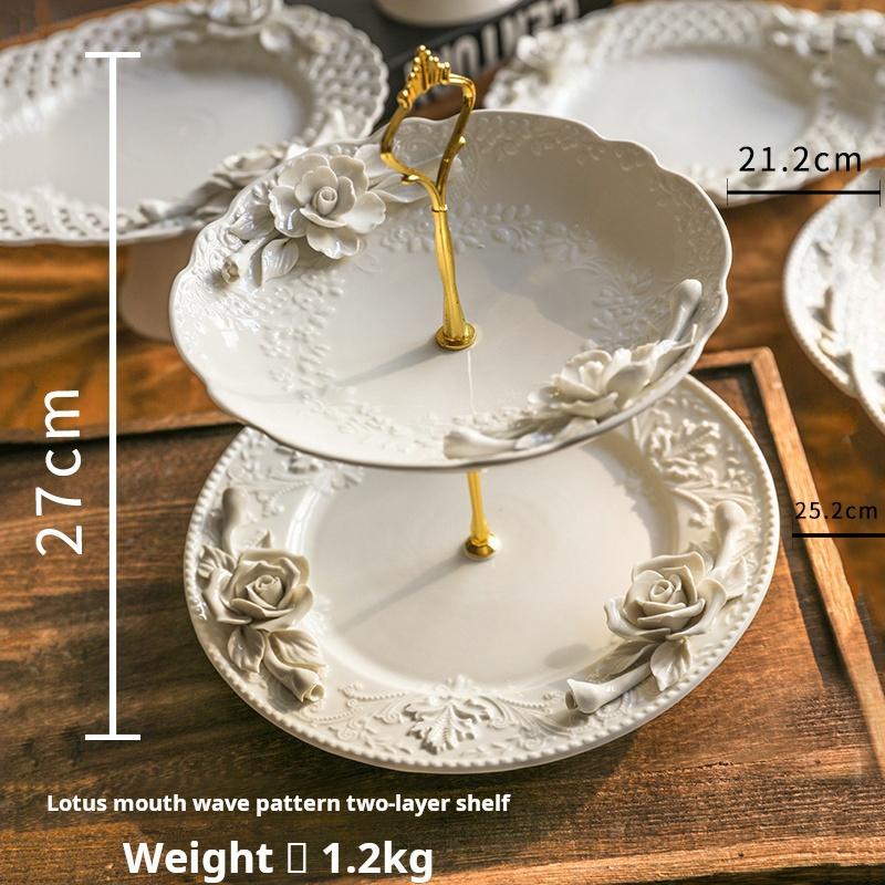 French ceramic patterned three-dimensional pastry plate, relief afternoon tea, high-legged pastry plate, dessert display stand