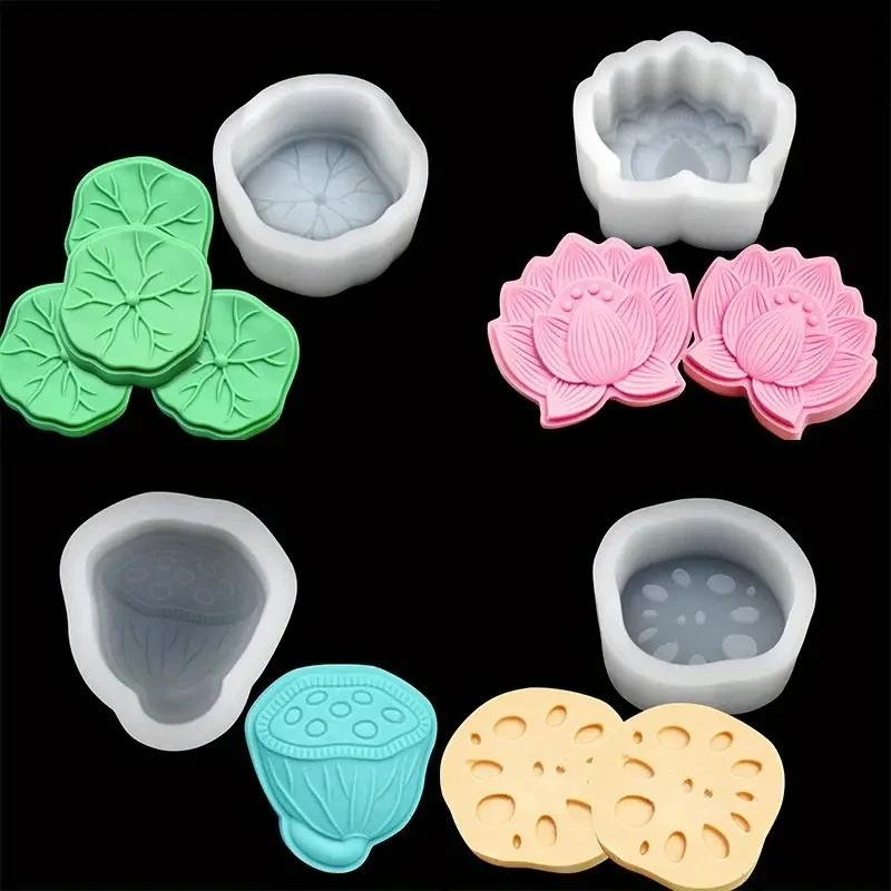 4Pcs Lotus Fluffy Flower Lotus Root Silicone Mold Handmade Resin Lotus Silicone Mold for Pastry,Fondant,Cookie,Candy Mold