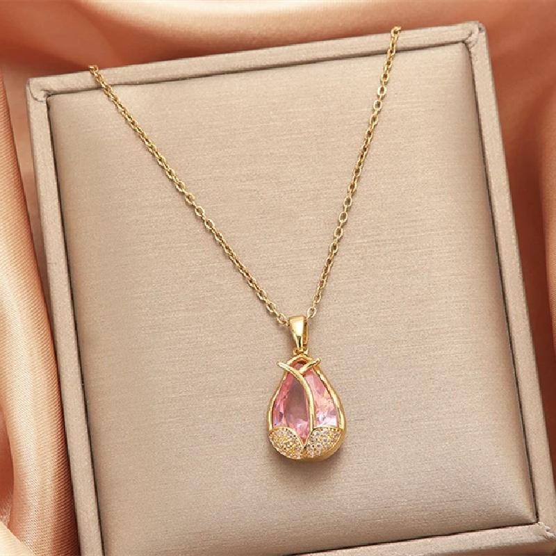 1 Stück Luxus Kühle Brise Tulpen Serie Vergoldeter Kupferanhänger mit Edelstahlkette Kombination von Halsketten