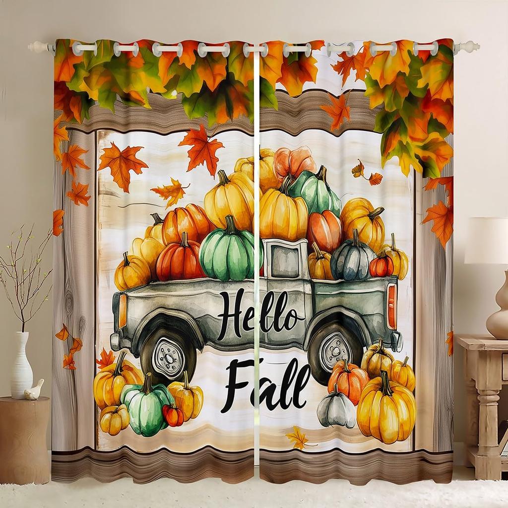 Rustikales Thanksgiving Truthahn Vorhang Glücklicher Herbst Alle Vorhänge Herbsternte Schlafzimmer Bauernhof Kürbis Fenster Verdunkelnd Polyester Ideal Für Schlafbereich