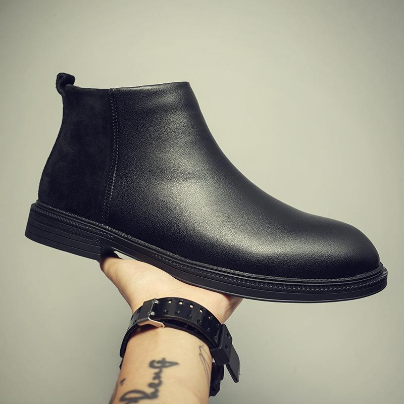 

Leather Boots Men s Short Boots Autumn and Winter Zipper Martin Boots Men s British Leather High-top Men s Boots Korean Version Versatile Chelsea Boo 38