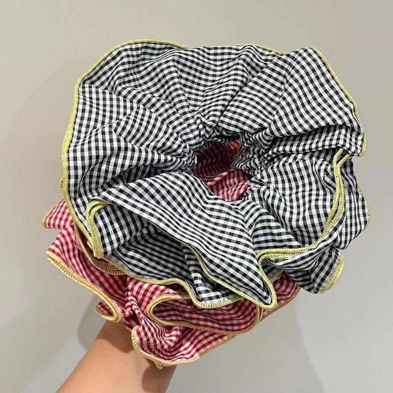 Retro Colorful Lattice Ruffles Hair Scrunchies Headbands for Womens Girls Sweet Romance Hair Rope Rubber Band Hair Accessories