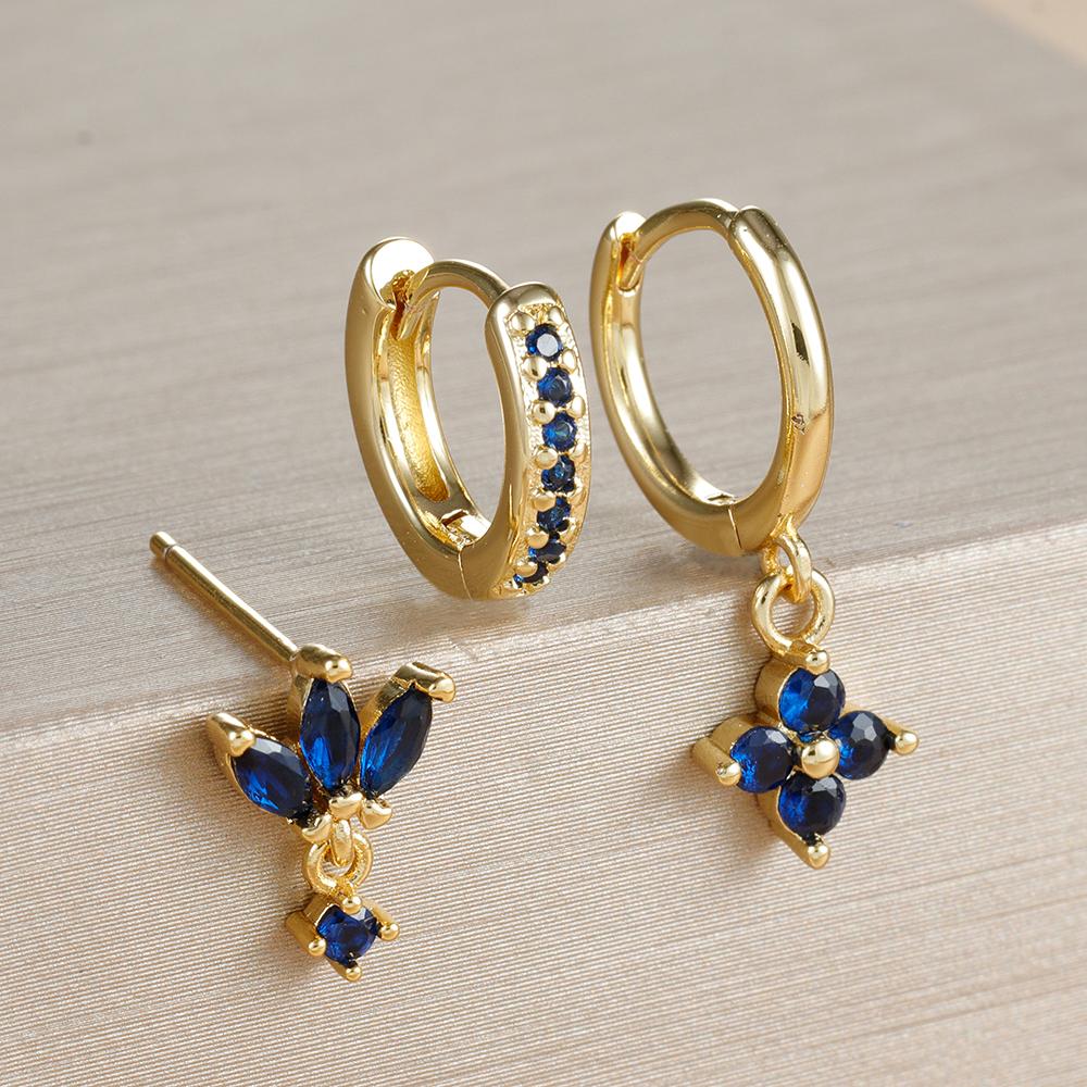 3PCS Fashion Sparkling Orange Zircon Drop Earrings Set for Women 18K Gold Plated Geometric Square Piercing Earring Party Jewelry
