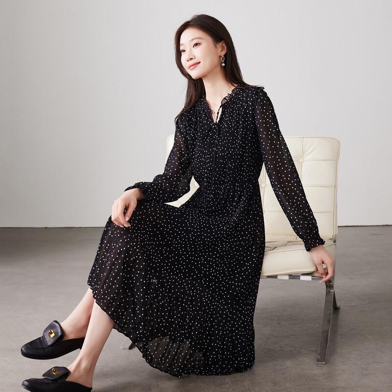 SOFSIL Retro Polka Dot V-Neck Long Sleeve Dress XL