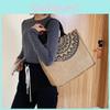 Flax Printed Tote Bag For Women Large Capacity Shoulder Bag With Commuter Casual
