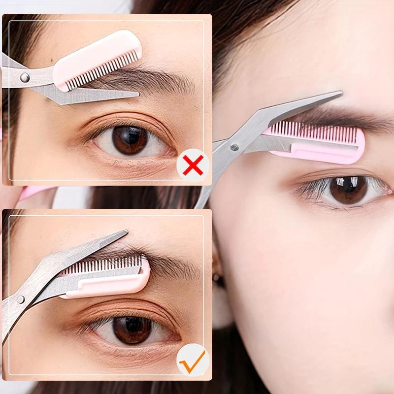 Eyebrow Scissors With Comb Eyebrow Trimmer Professional Eyebrow Face Razor Stainless Steel Facial Hair Trimming Beauty Scissors