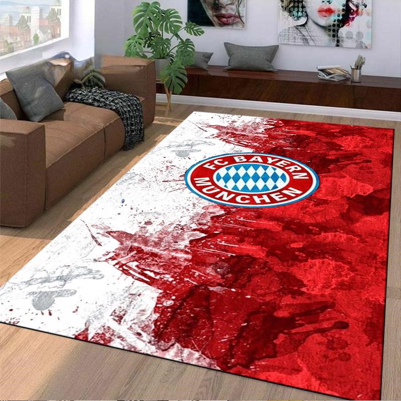 "FC Bayern Munich Logo Carpet, Red and White Splatter Design Rug" Suitable for use as an anti-slip for living room bedroom sofas