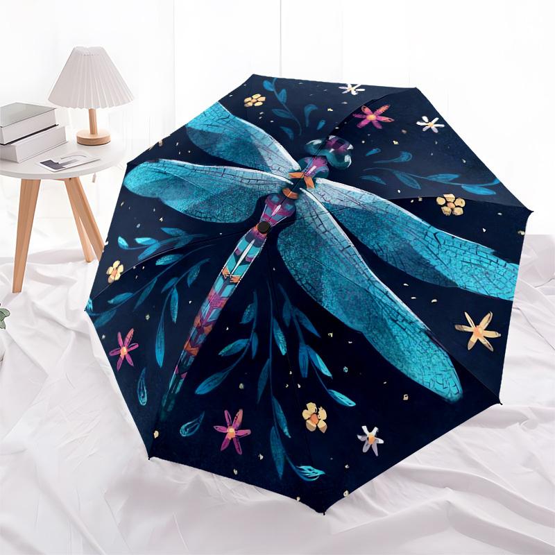 1pc Dragonfly Symphony: A Whimsical Nighttime Dance Umbrella with Plastic Handle,Suitable for All Seasons UmbrellaPT586