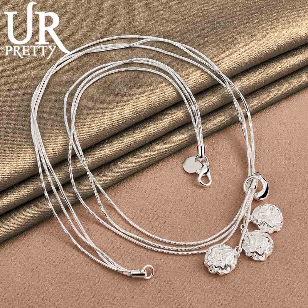 925 Sterling Silber Drei Rose Schlange Kette Halskette Mode Hochzeit Zubehör