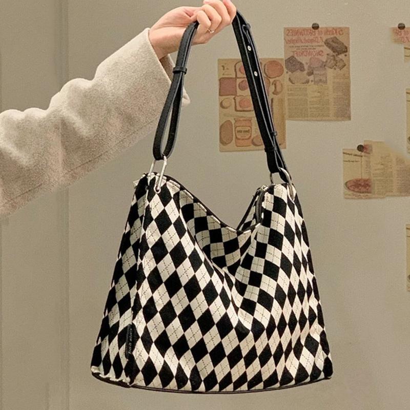 

IELGY Высококачественная сумка через плечо в черно-белую клетку с ромбами, большого объема, женская чёрный