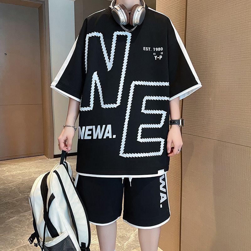 

Summer Men s Large Size Printed Short-sleeved T-shirt Casual Shorts Two-piece Set
