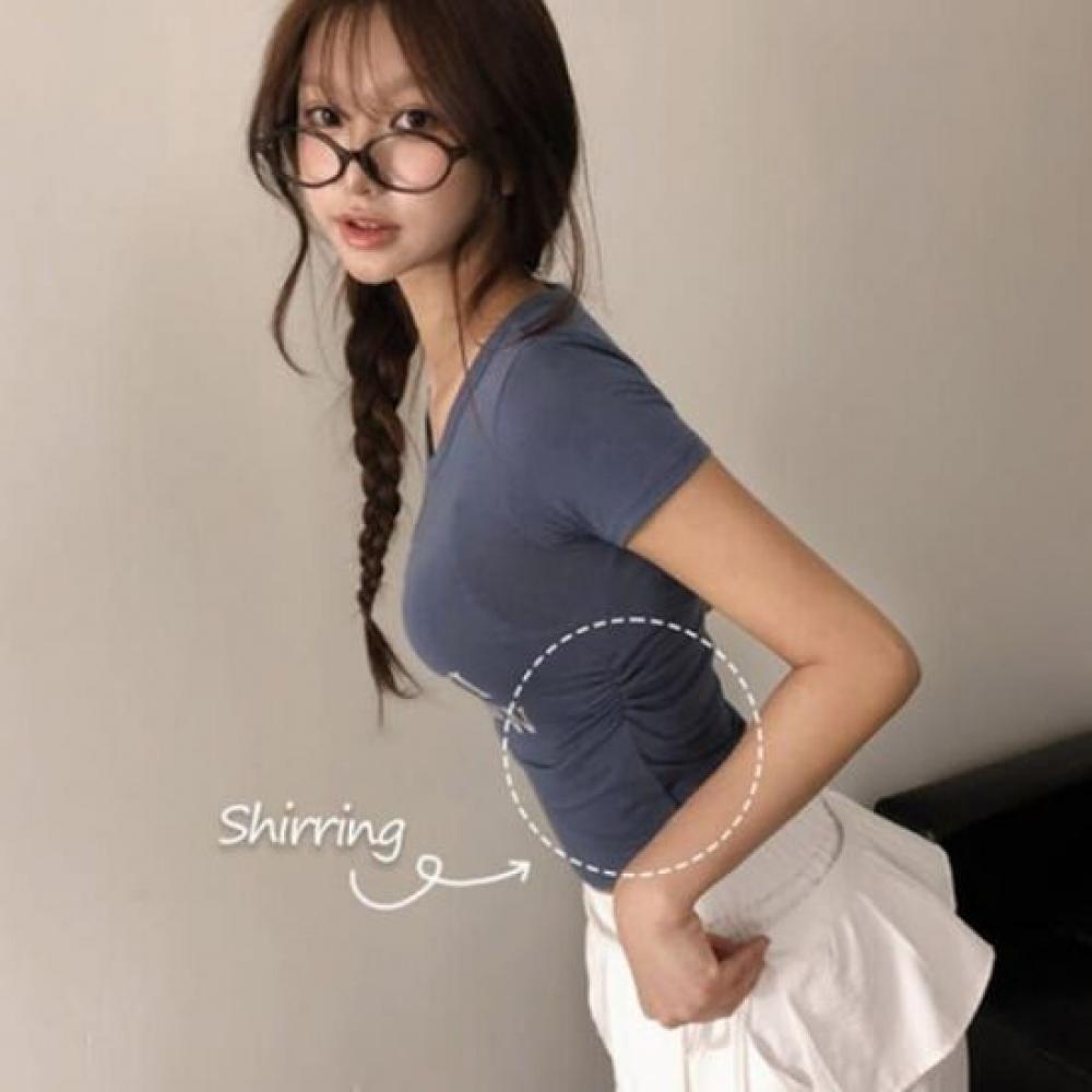 The Pink Slim FiT STar PrinTing Side Shirring ShorT Sleeve T shirT
