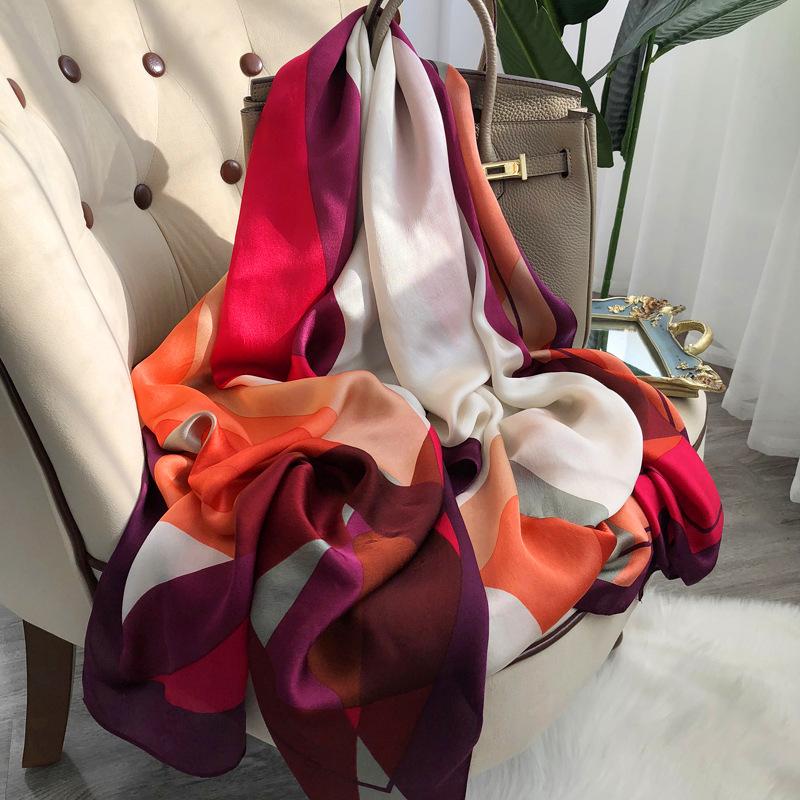 Silk Scarf Women'S Versatile Light Luxury Calla Lily Long Mulberry Silk Scarf Anti-Sun Shawl