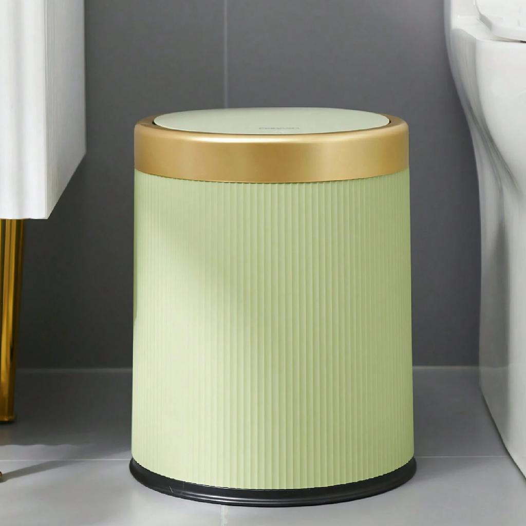 Modern White and Black Double Layered Trash Bin with Press Top Lid for Bathroom, Office and Bedroom