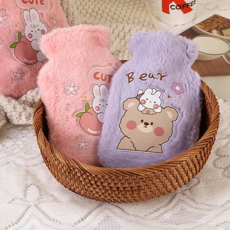 Cartoon Hot Water Bag with Cloth Cover Kawaii Plush Warm Bag Plush Hot Water Bottle Portable Hand Warmer Home School Supplies