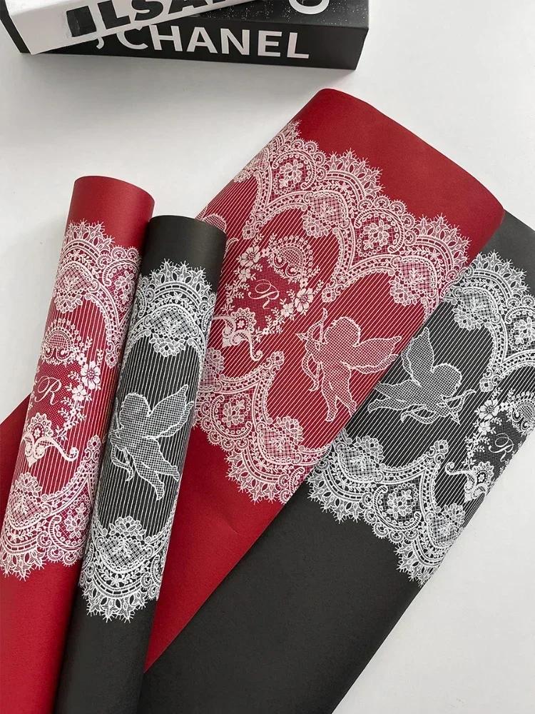 53cmX6yards Love God 3D Lace Art Paper Flower Bouquet Colorful Printed Floral Page Handmade Floral Gift Packaging Material Cover