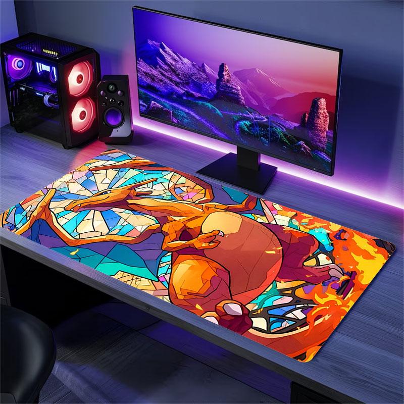 Charmander Mouse Pad, Large Gaming Desk Mat, Non-slip XXL Mousepad for Laptop & Tablet, Mini PC Playmat with Stitched Edges