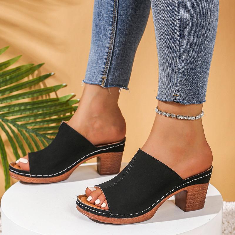 Women Slippers 2025 New Trend Chunky Women Sandals Mid Heels Fashion Slippers Summer Brand Dress Pumps Casual Shoes Slides Women