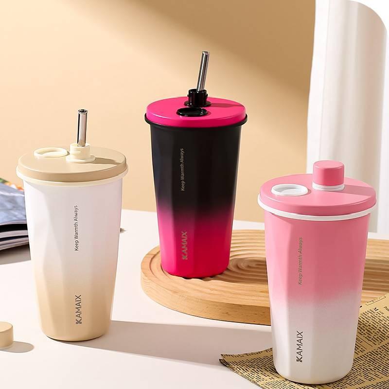Letter Fashion Printed Stainless Steel Insulated Cup With Straw Office For