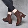 2025 Autumn/Winter Women's Square-Toe Ankle Boots - Chunky Heel, Genuine Leather, Fashionable, Versatile & Comfortable Warm Cotton Lining