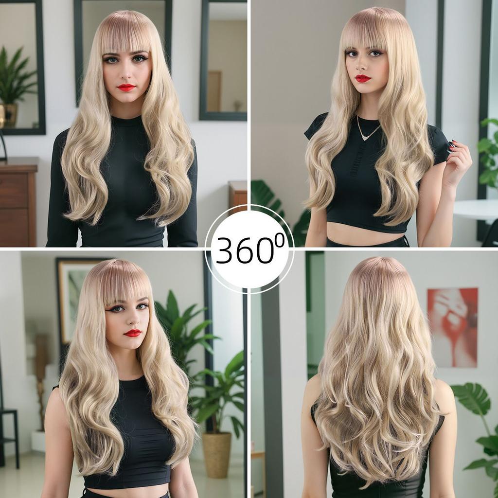 Fashionable Wig  Dyeable Parting Long Curly Wig  Big Waves  65cm Long Curly Hair Gradient Golden Hair Cap