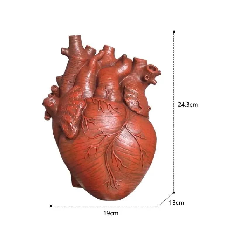 New Transparent Heart Resin Vase Anatomical Heart Flower Vase Ornament Craft Planter Pot For Office Living Room Bedroom Desktop