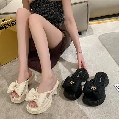 Frauen Hausschuhe 2024 Neue Sommer Casual Schuhe Vielseitig Dicke Sohle Sandalen Frauen Outwear Bogen Strand Hausschuhe Sexy Rutschen Frauen