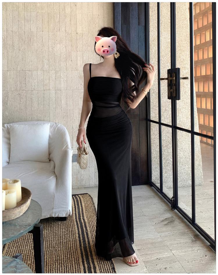 Design Sense French Pure Desire Spice Girl Hip-wrapped Suspender Dress Summer New Temperament Sexy Mesh Dress