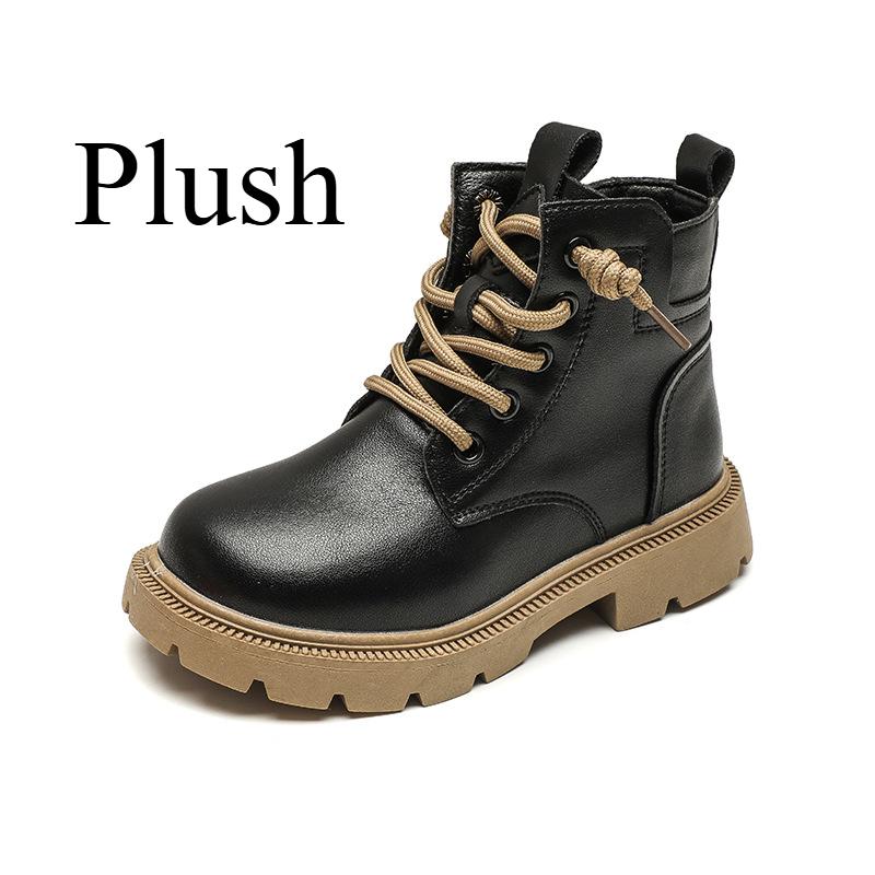 

Дети 1Девочки Черные кожаные сапоги Девочки Одинарные сапоги Мальчики Короткие сапоги Осень и зима Бархатные хлопковые сапоги Tide 26 хаки/чёрный