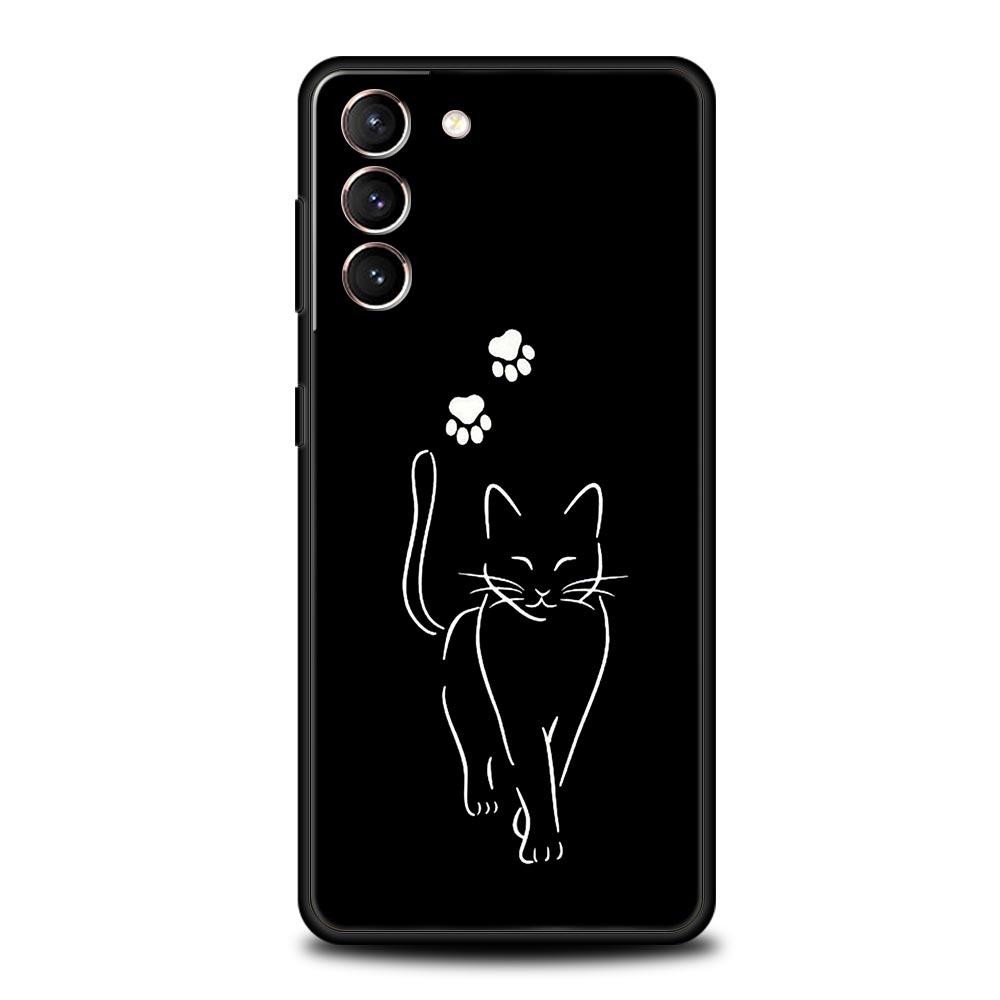 Cat Line Black Cats Phone Case For Samsung Galaxy S26 Ultra S25 Plus S24 FE S23 S22 5G S21 S20 Cover Black Soft