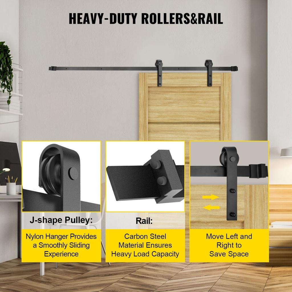 Sliding Barn Door Hardware Kit, 12FT Barn Door Kit, 330LBS Load-bearing Double Barn Door Hardware Kit, Carbon Steel Barn Door Track, Darn door for
