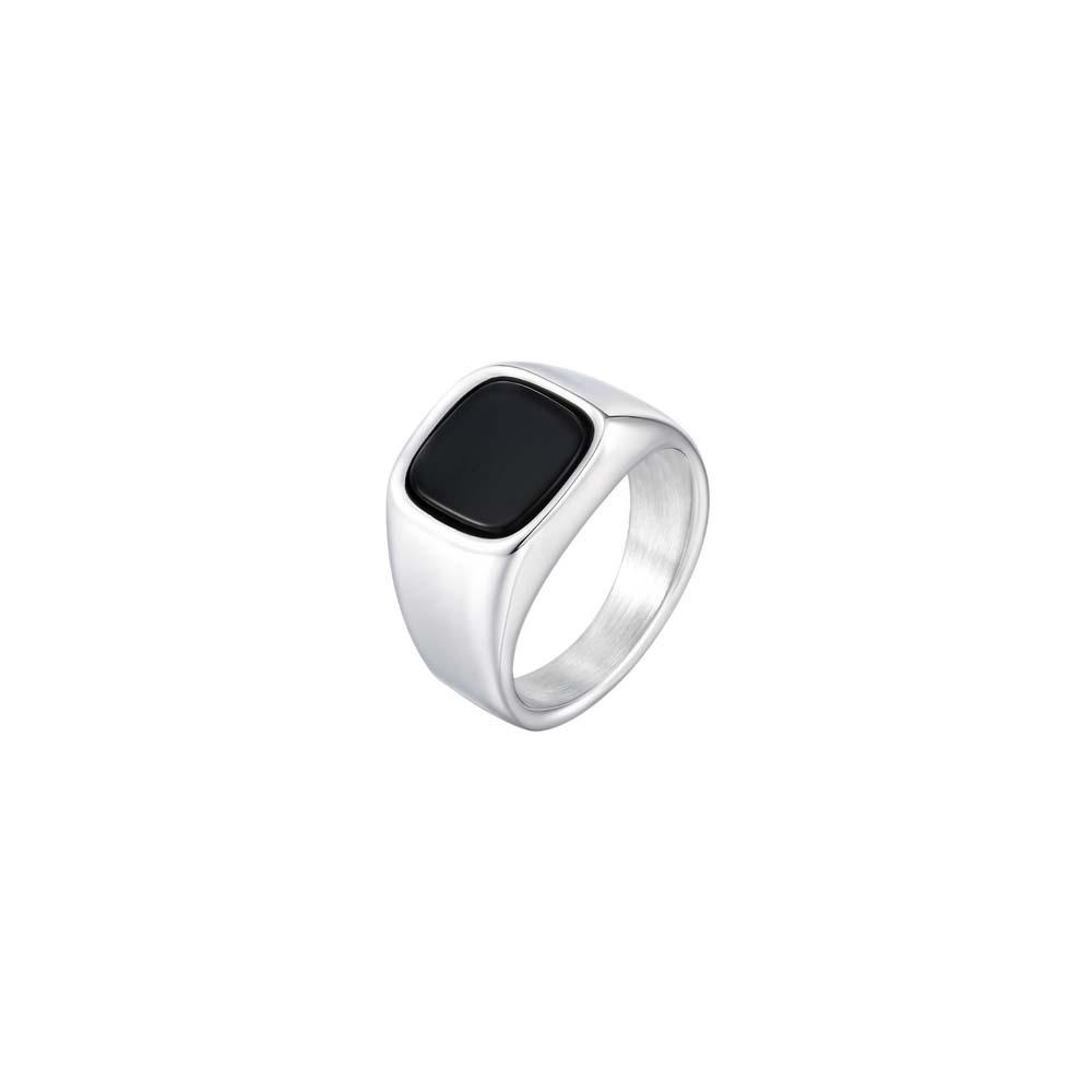 Square Retro Black Rings Silver Black Glass Stone Rings Black Stone Square Ring Funerals