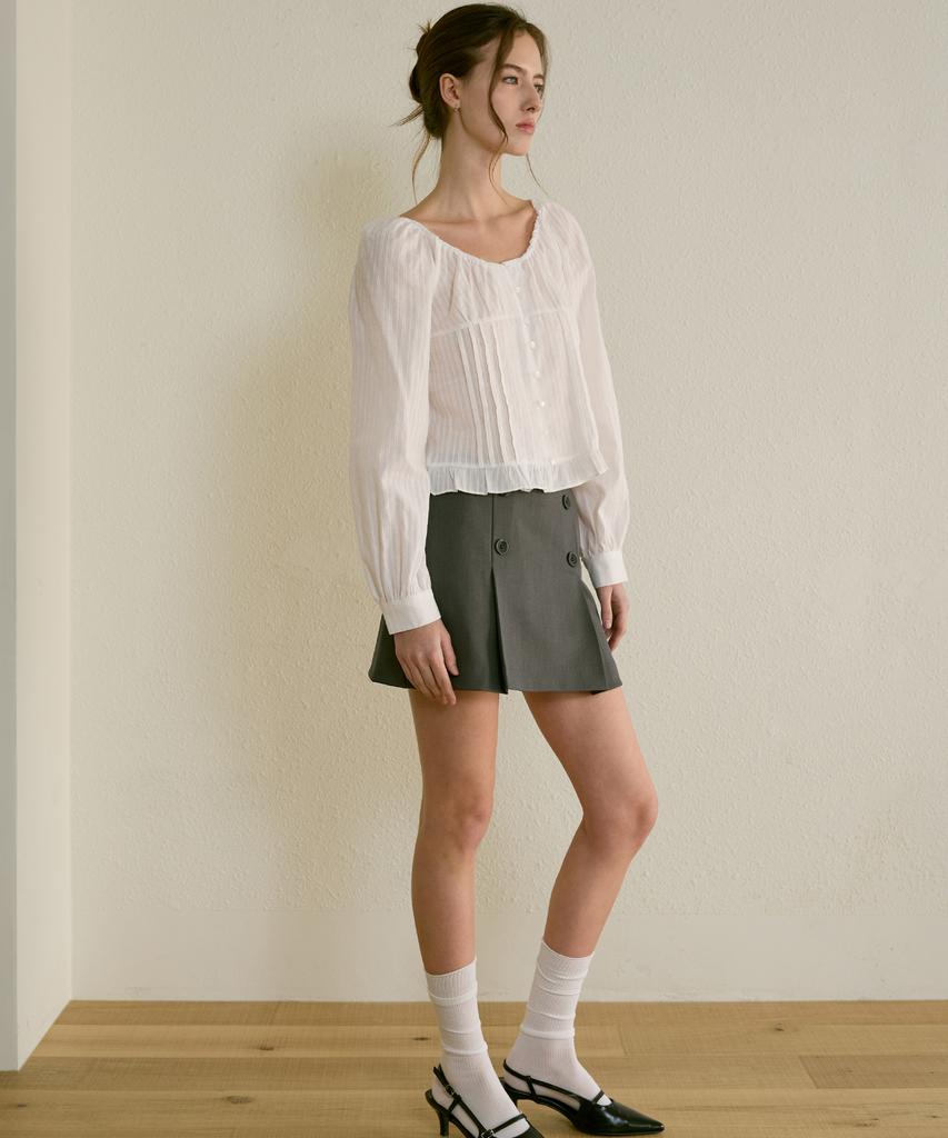 Letter From Moon Boheme Double Button Pintuck Skirt (Gray)