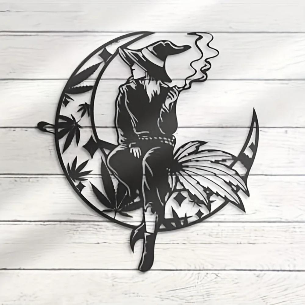 Metal Crafts Ornaments - Halloween Scene Party Porch Pendant | Wrought Iron Moon and Witch Decoration for Festive Home Decor