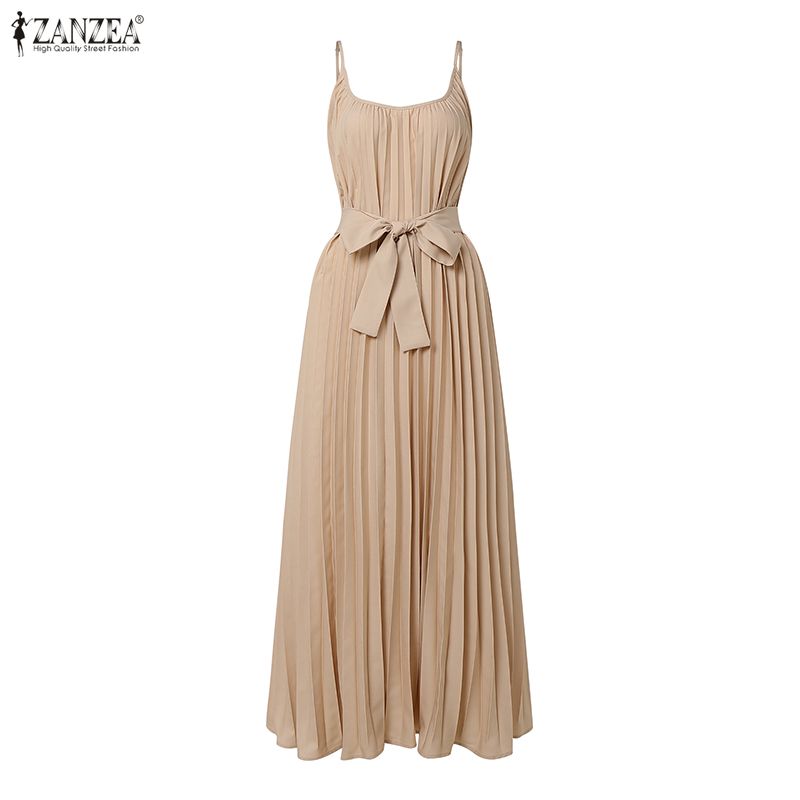 ZANZEA Bohemian Women Elegant V-Neck Straps Sleeveless Sling Long Dress