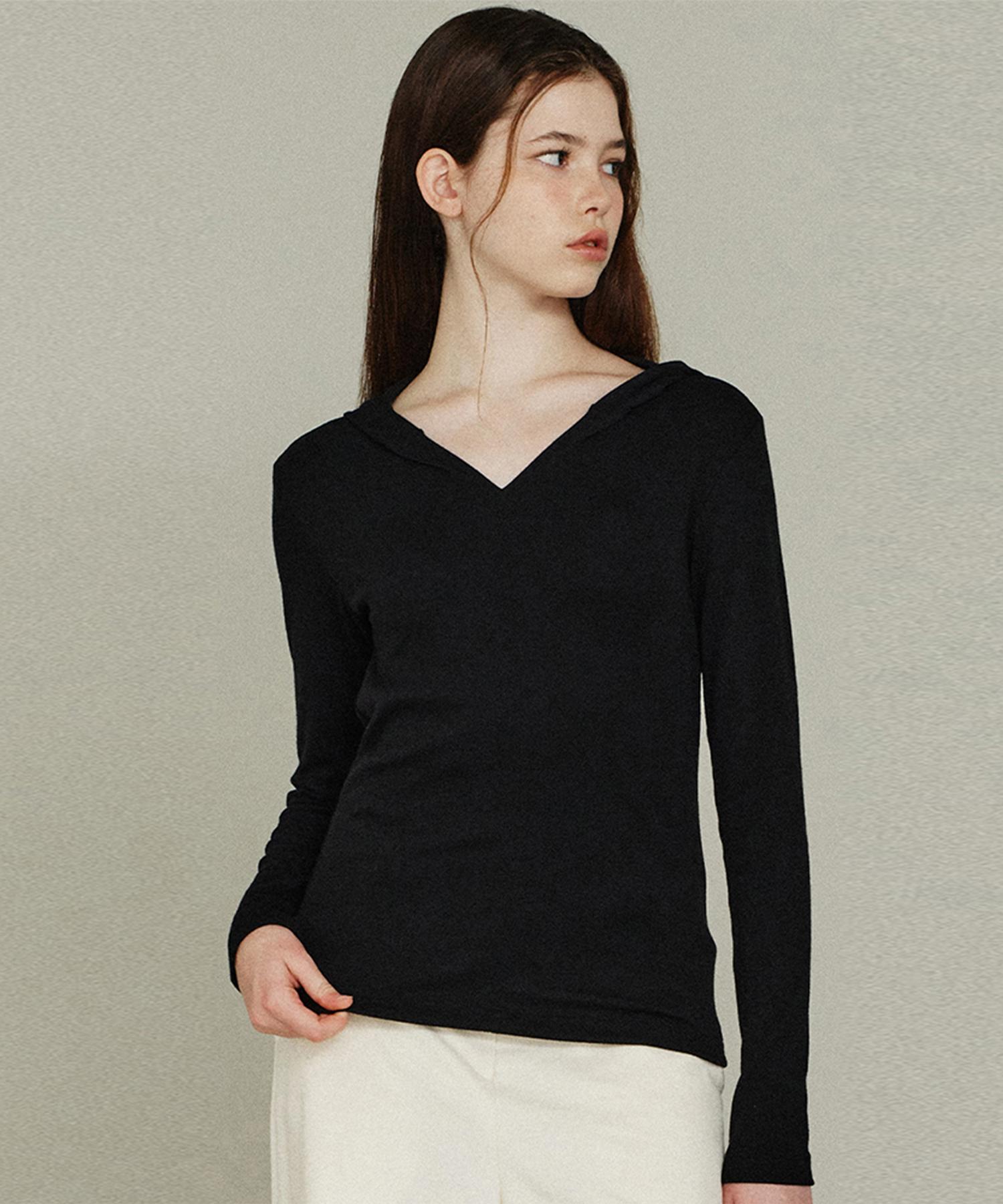 Itove Seoul Wool Slim Hooded Top Bk Black/Free