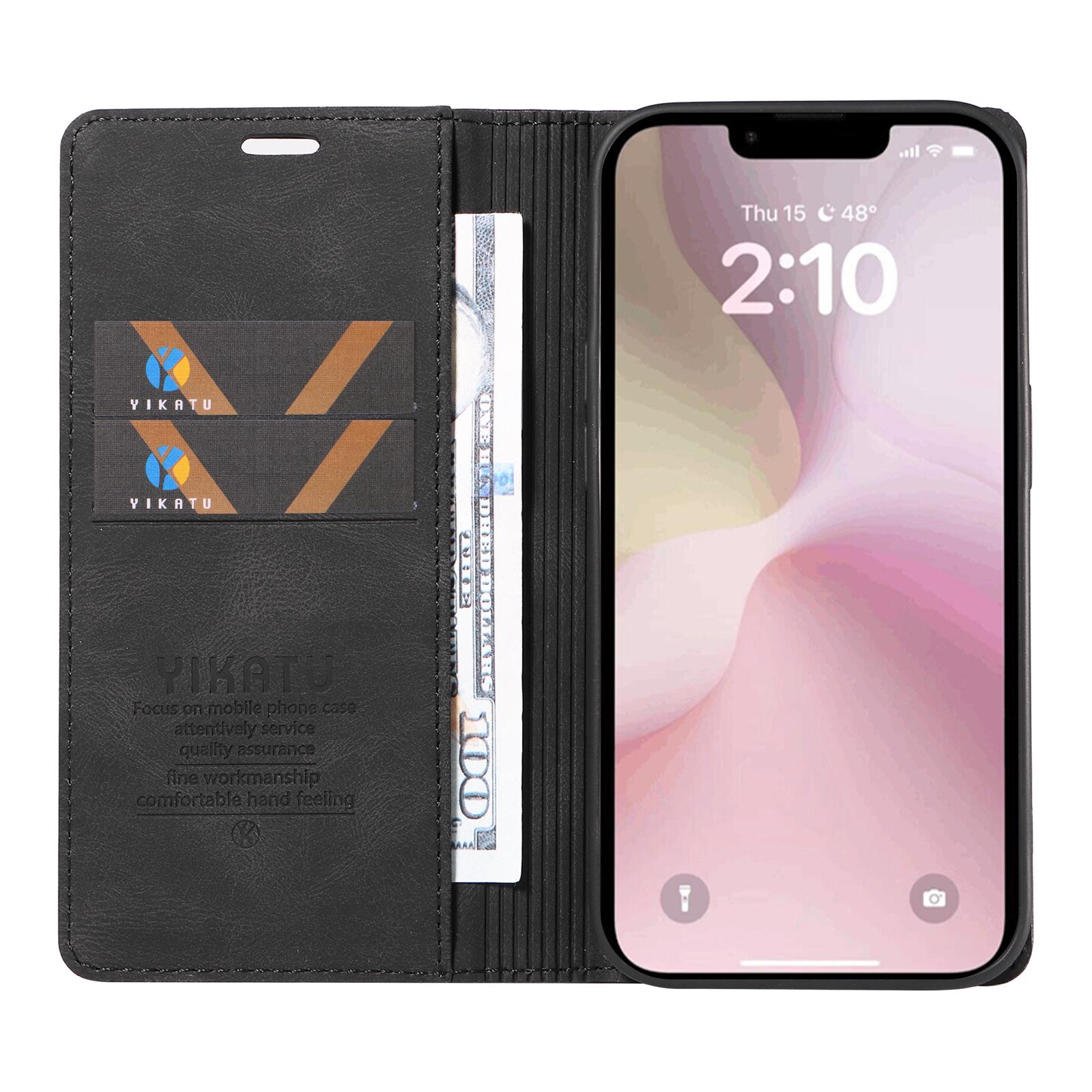 

YIKATU YK-004 For iPhone 16e Case PU Leather Stand Magnetic Phone Cover Black