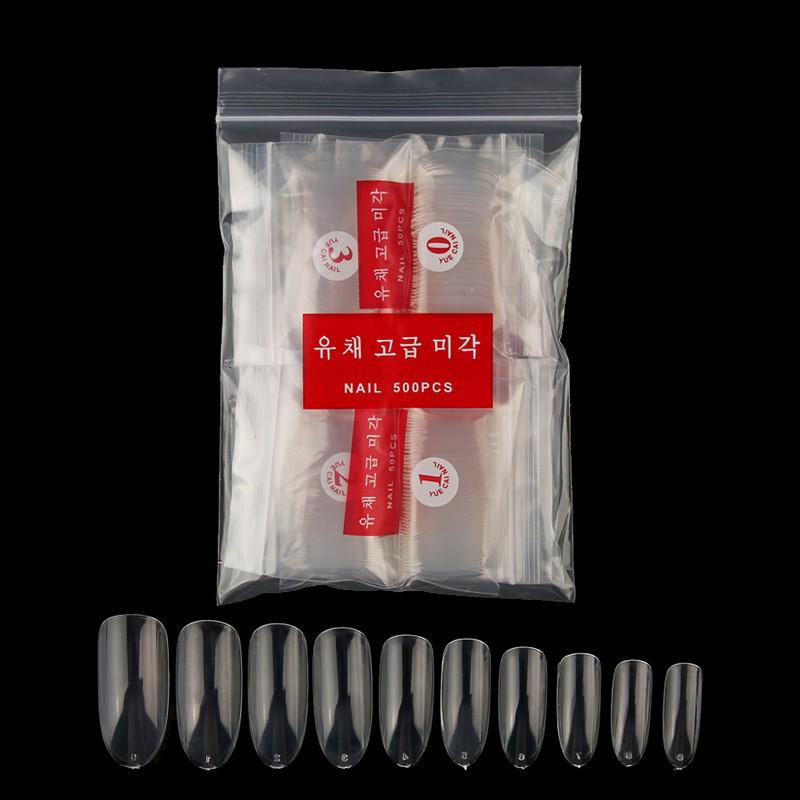 Korean Oval Full Cover Transparent Nail Tips – 500 Pcs Natural White Round Head