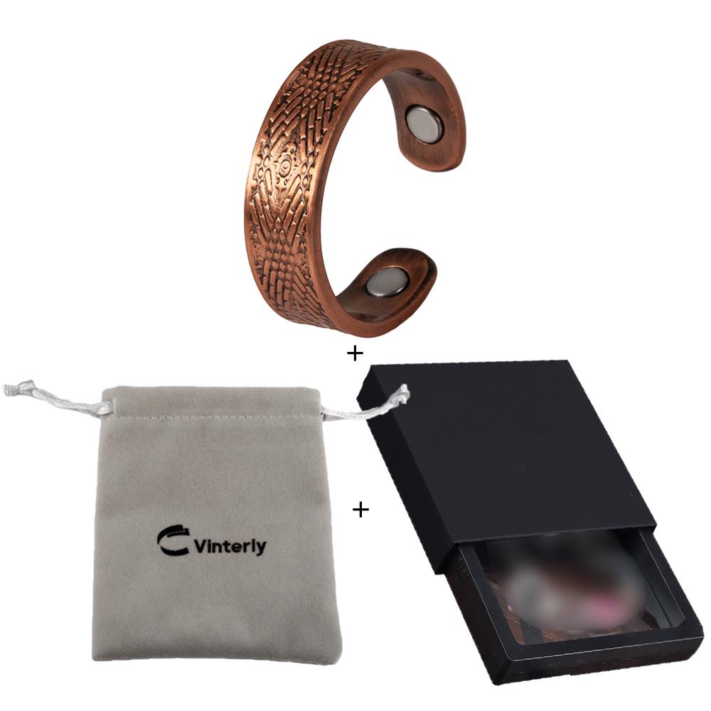 Vinterly Pure Copper Magnetic Rings Viking Vintage 6.5mm Health Energy Finger Open Cuff Adjustable Jewelry High Magnet Resizable
