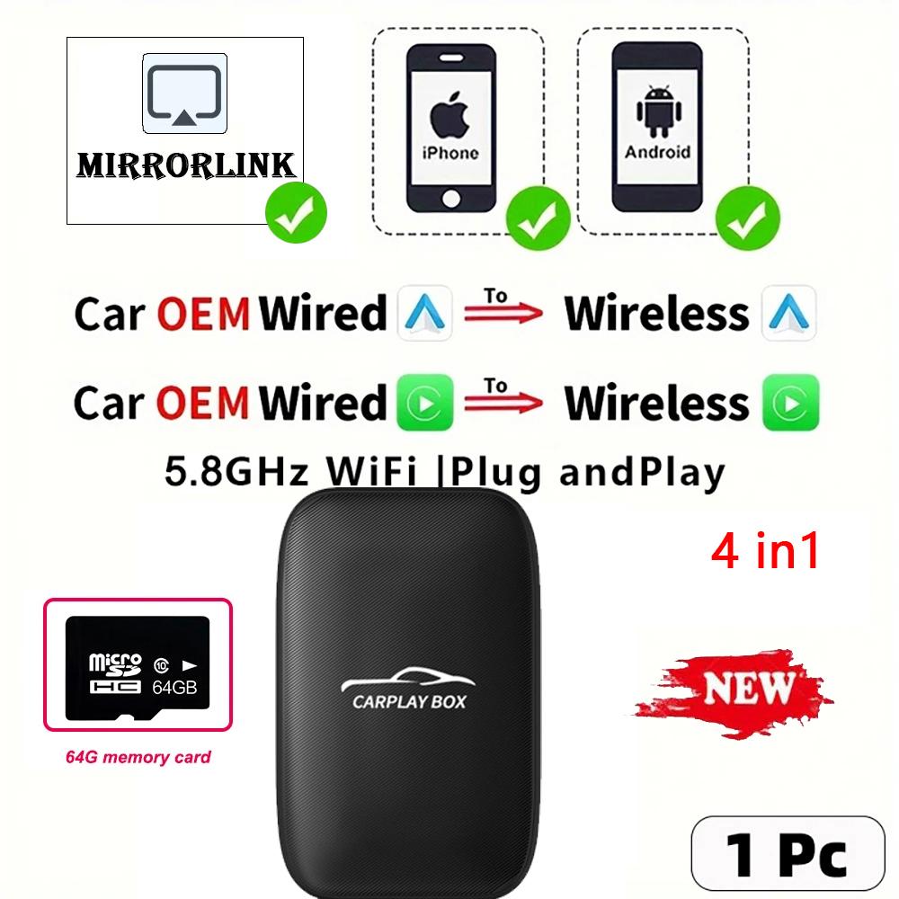 4 in1 Android Auto Wired to Wireless Carplay Android Auto Adapter WiFi For Wired Cars Smart Ai Box Plug&Play Smart Car Systems