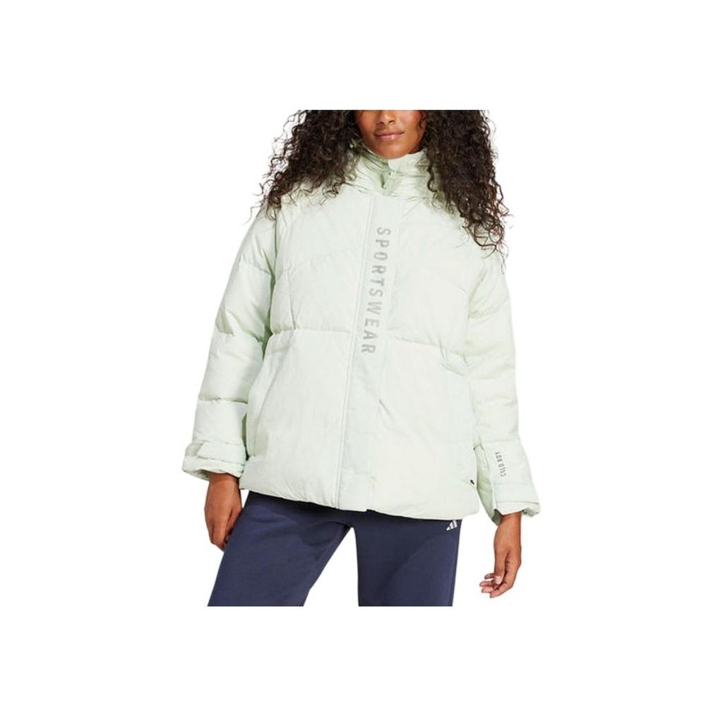 Adidas Sportswear Logo Pattern Casual Warm Hooded Down Jacket Women Outerwear Mint-Green JM4619