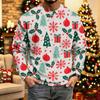 Men's Casual Knit Long Sleeve Neck Shirt with Christmas Print for Holiday Parties