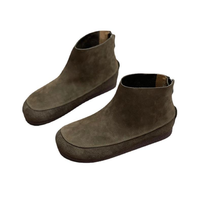 Leather Ankle Boots Women's Autumn and Winter Cowhide Leather Round Head Soft Sole Soft Top Casual Ankle Boots