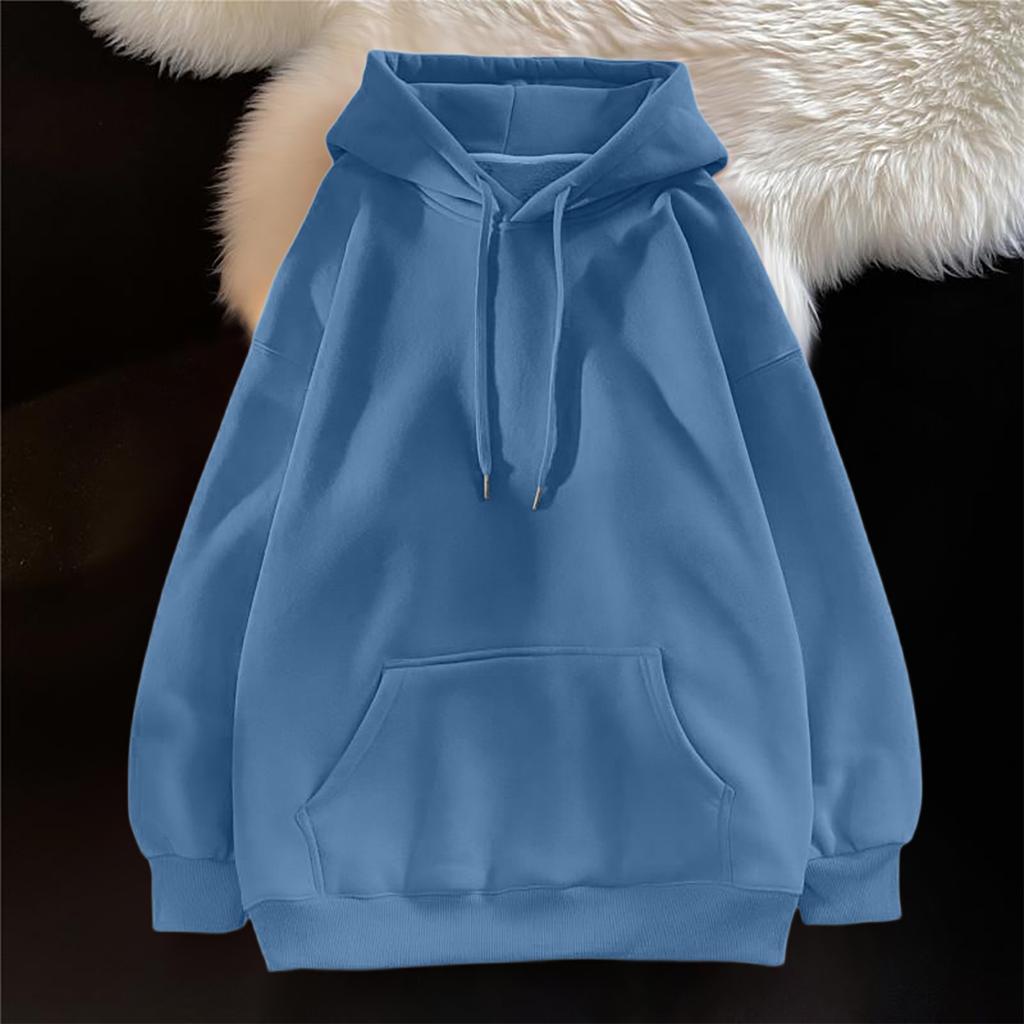 Ladies' Casual And Fashionable Solid Color Long Sleeved Hooded Warm Shirt Loose And Comfortable Hoodie