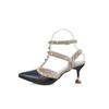 Stiletto Sandals Summer New Sharp Head Shallow Mouth Color Matching Rivets Metal Buckle Anti-slip Wear-resistant High Heels
