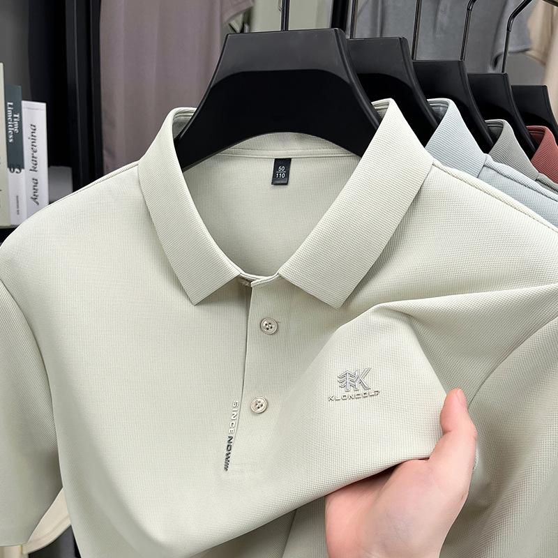 Ice Silk Seamless Short-Sleeved Polo Shirt Men'S Business Casual Breathable Lapel T-Shirt Top
