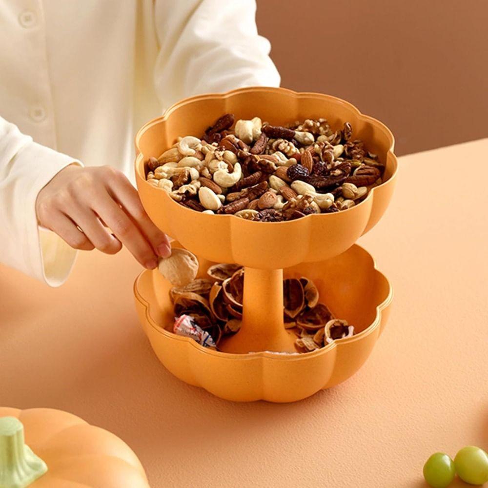 Dustproof Pumpkin Snack Holder Double Layer Divided Serving Tray with Lid Candy Snack Tray  Travel