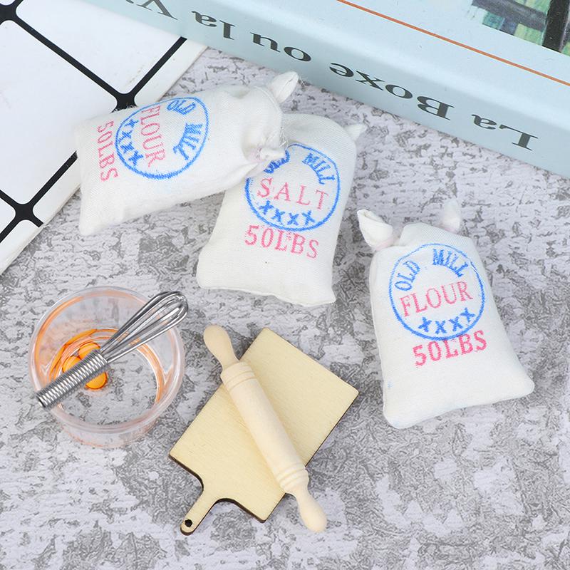 1:12 Doll House Miniature Flour Salt Bag Egg Beater Rolling Pin Model Accessories
